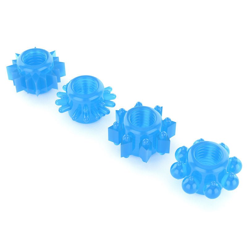 Lovetoy - lumino play cock rings 4 pack - Product side view, in diagonal  | Flirtybay.com.au